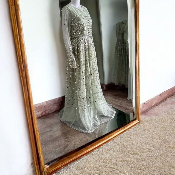 ASOS Fairytale Whimsigoth Sparkly Mirror Sequin Sheer Evening Prom Dress NWT - Picture 3 of 12